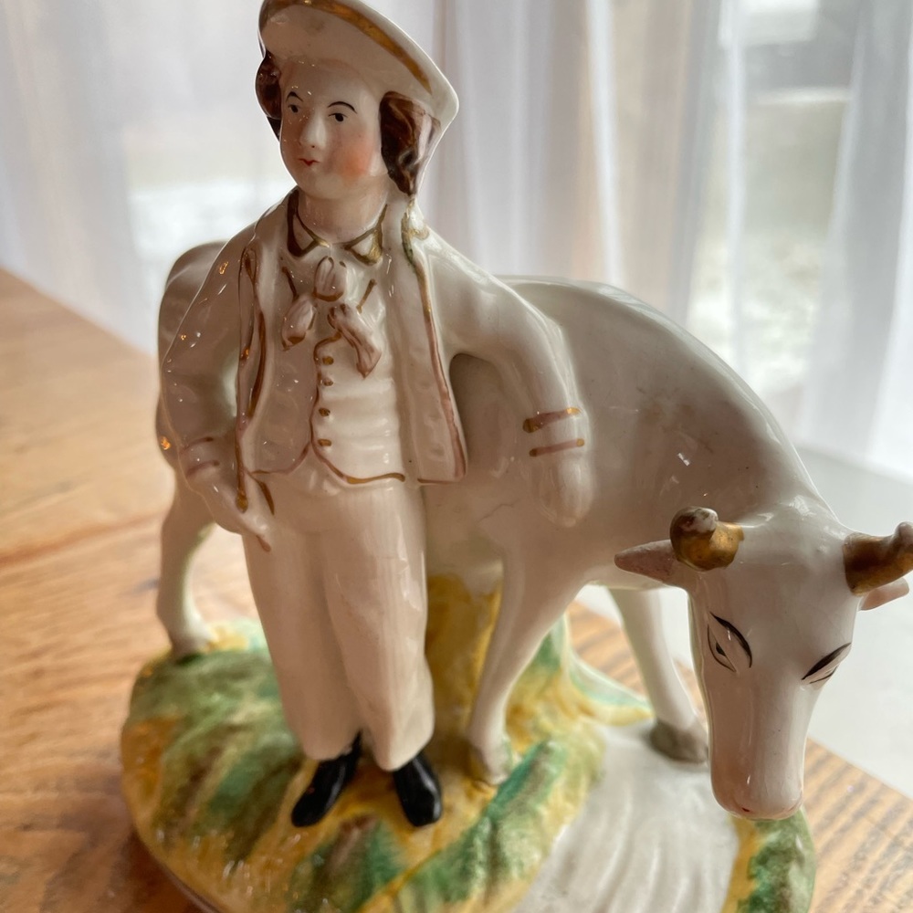 ANTIQUE STAFFORDSHIRE BOY WITH COW THOMAS PARR c 1860's